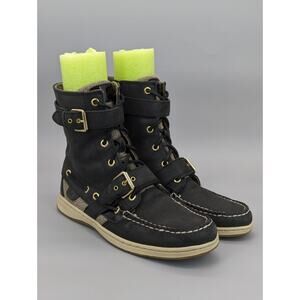 Sperry Top-Sider Womens 9309246 Huntley Zip Buckle Boat Black Boots Size 9.5
